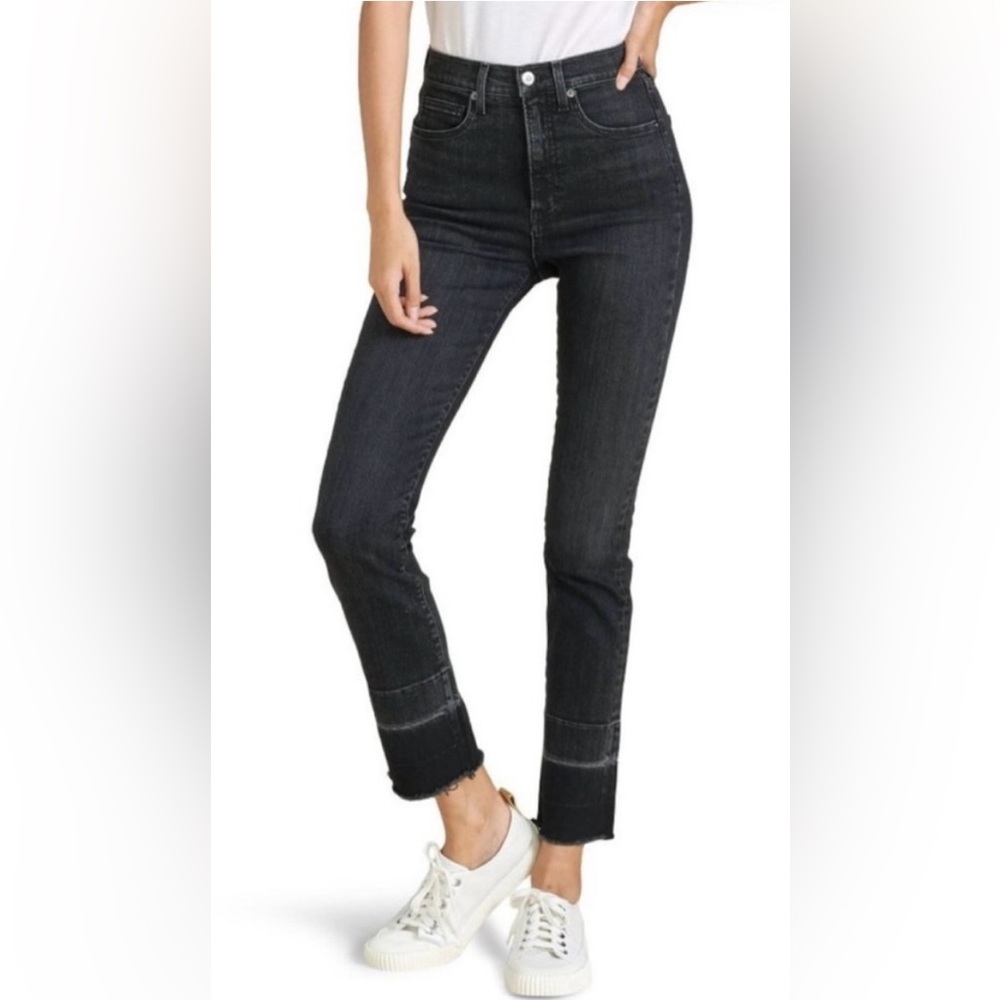 Veronica Beard Ryleigh Slim Straight High Rise Jeans in Washed Onyx Black. Sz 31
